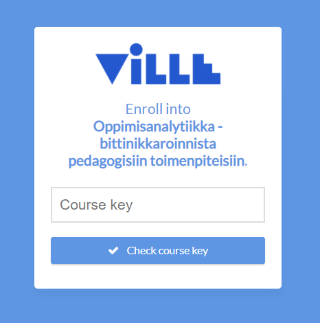Kuvakaappaus ViLLE-alustan kirjautumisnäkymästä, jossa kurssiavain-kenttä.